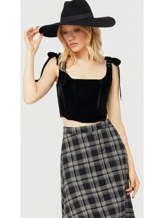 Killstar Tops - KILLSTAR Toxic Flora velvet cropped corset top